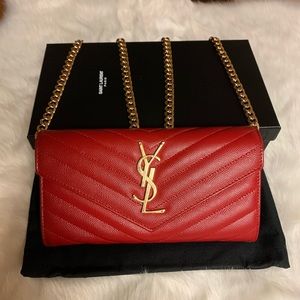 Preowne YSL Red Matelasse Wallet on Chain